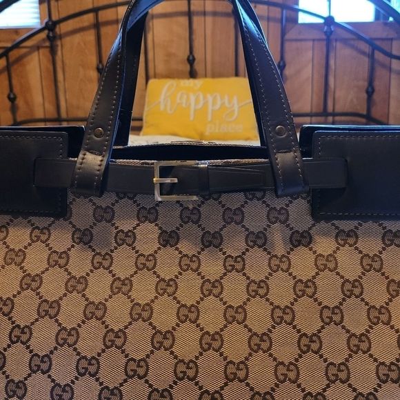 Gucci GG Canvas Large Tote Bag with Leather Trim – Brown - Picture 7 of 15